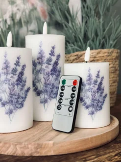 VIAMAJA Lys Og Led|Led Bloklys<LED FLORA Lavendel – Sæt med 3 stk og fjernbetjening