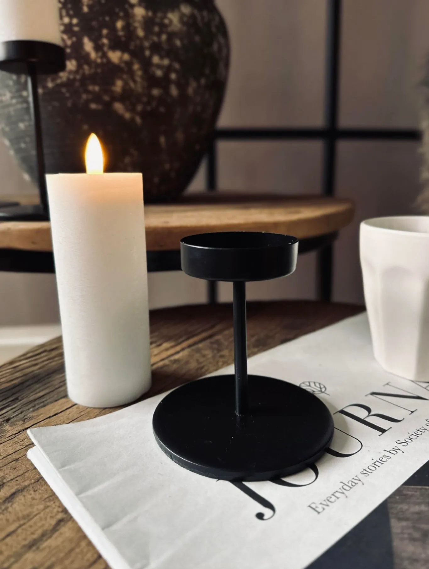 VIAMAJA Lysestager|Interiør<Lysestage sæt til bloklys – Black Liva