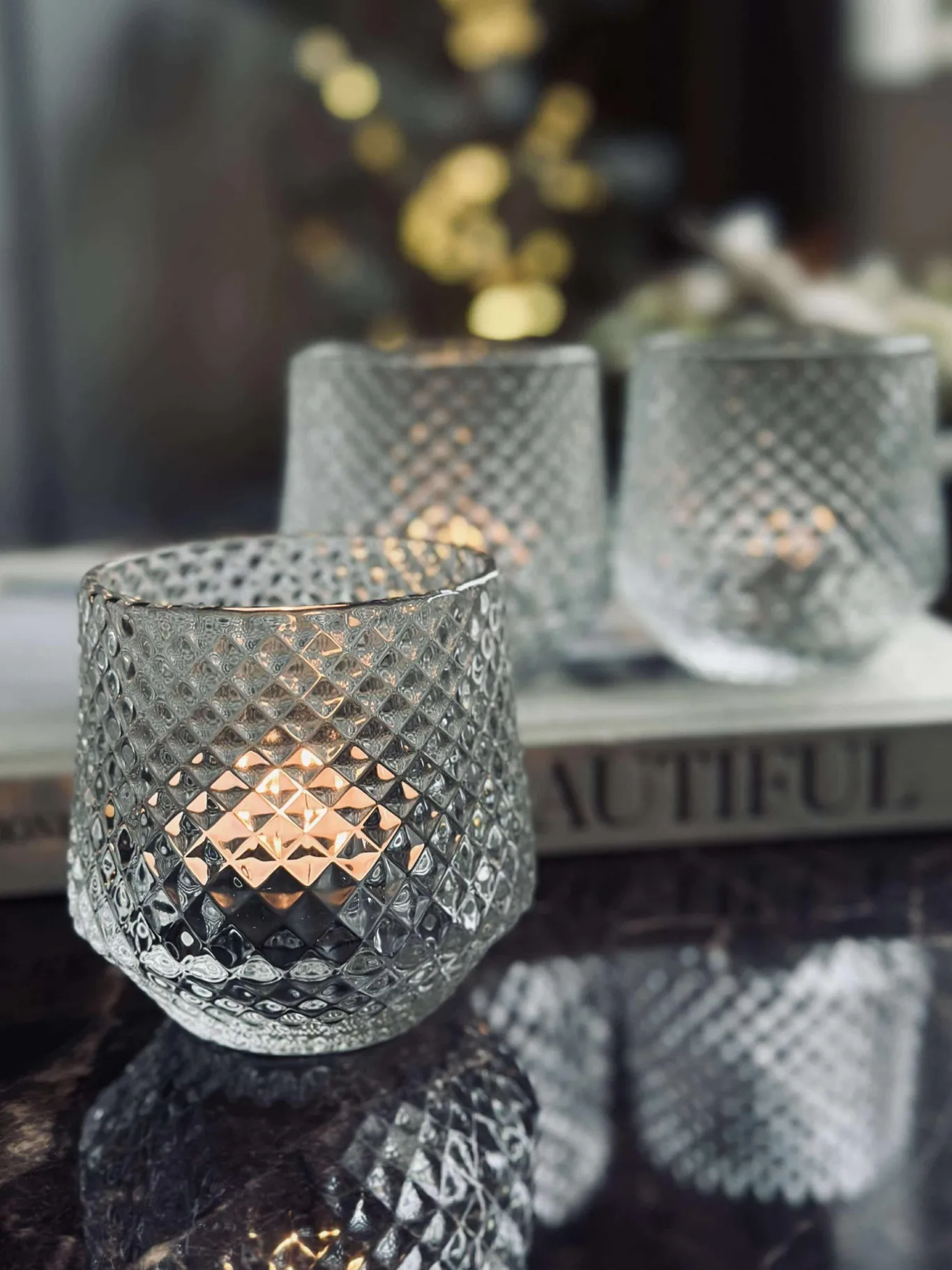 VIAMAJA Lysestager|Jul<Lysestager i klar glas - Sæt af 3 stk.