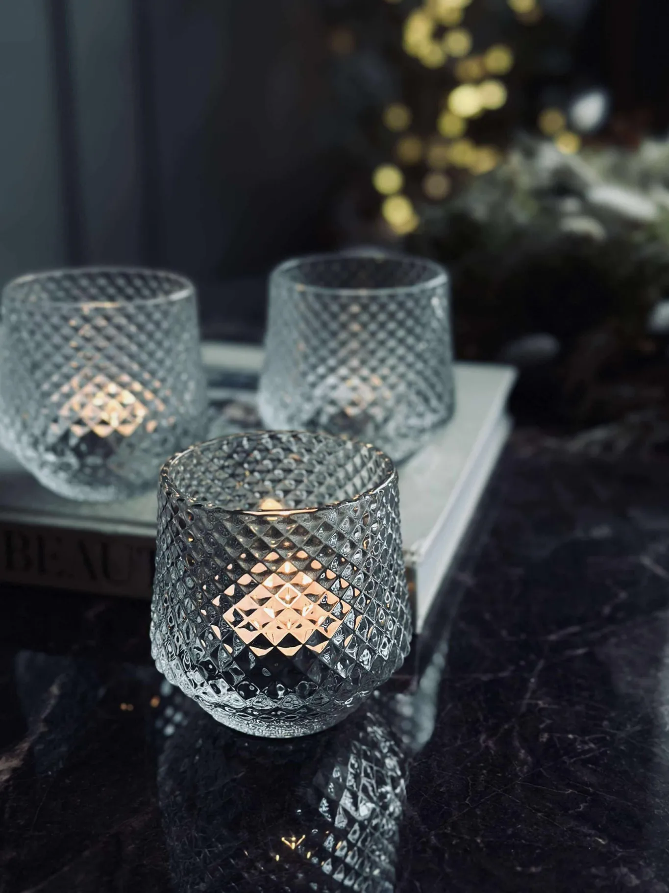 VIAMAJA Lysestager|Jul<Lysestager i klar glas - Sæt af 3 stk.