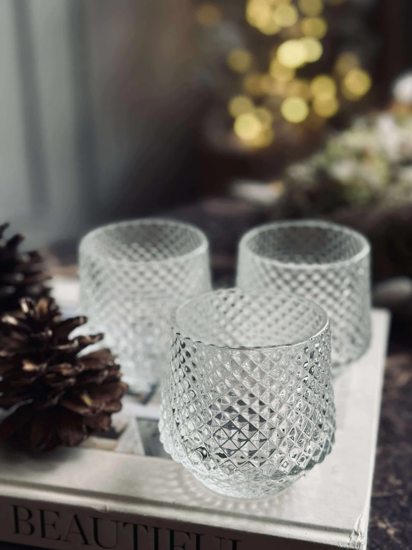 VIAMAJA Lysestager|Jul<Lysestager i klar glas - Sæt af 3 stk.