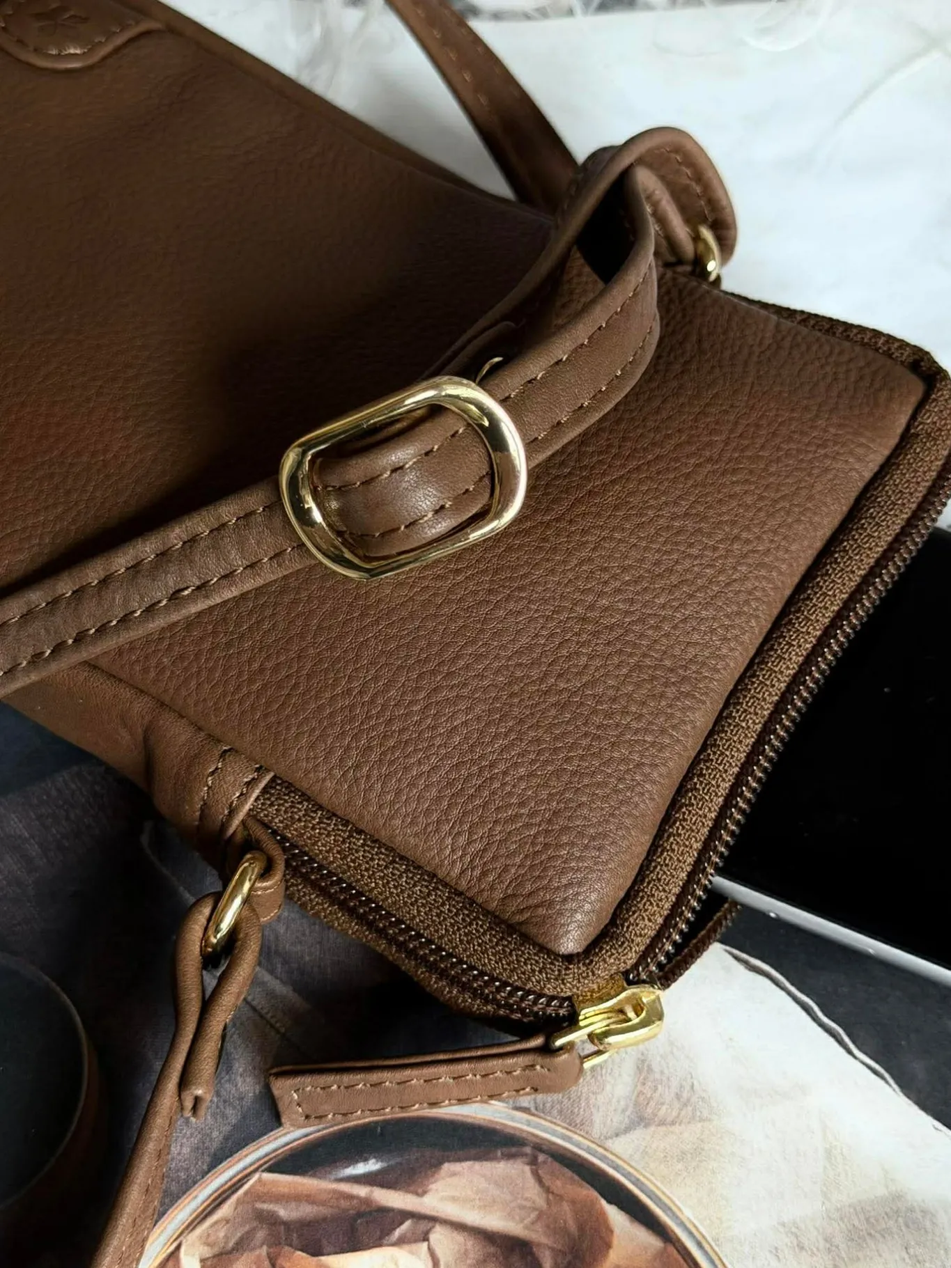 VIAMAJA Læder Tasker|Mobiltasker<Mobiltaske Misse - Coffee / gold