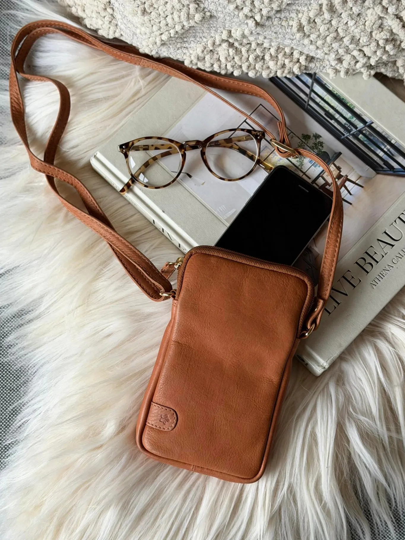 VIAMAJA Læder Tasker|Mobiltasker<Mobiltaske Misse - Cognac / gold