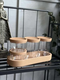VIAMAJA Opbevaring Til Badeværelse|Makeup Opbevaring<Organiser med låg i kork - 5 dele