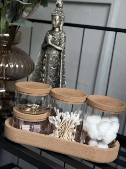 VIAMAJA Opbevaring Til Badeværelse|Makeup Opbevaring<Organiser med låg i kork - 5 dele