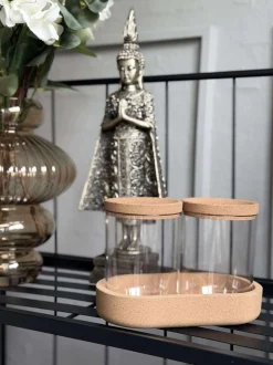 VIAMAJA Opbevaring Til Badeværelse|Makeup Opbevaring<Organiser med låg i kork - 3 dele