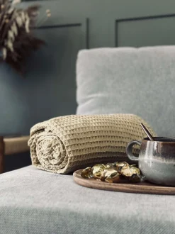 VIAMAJA Tæpper Og Puder|Restparti<Plaid Stone-washed Vaflet Bomuld - Gul