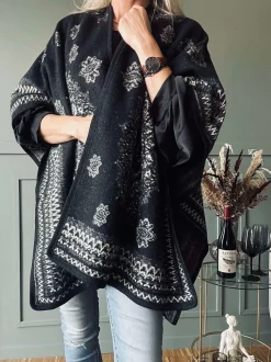 VIAMAJA Poncho<Poncho Black boheme