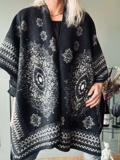 VIAMAJA Poncho<Poncho Black boheme