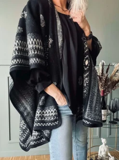 VIAMAJA Poncho<Poncho Black boheme
