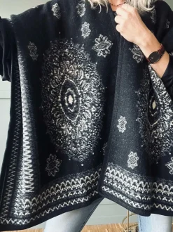 VIAMAJA Poncho<Poncho Black boheme