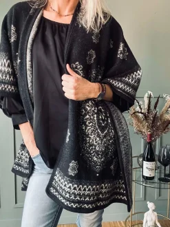 VIAMAJA Poncho<Poncho Black boheme