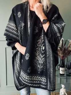 VIAMAJA Poncho<Poncho Black boheme