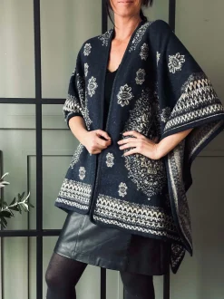 VIAMAJA Poncho<Poncho Blue boheme