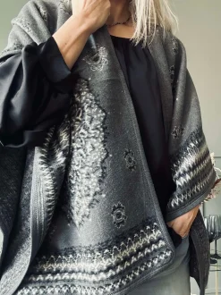 VIAMAJA Poncho<Poncho Grey boheme