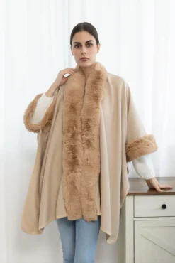 VIAMAJA Poncho<Poncho med pelskant - Beige
