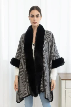 VIAMAJA Poncho<Poncho med pelskant - Black