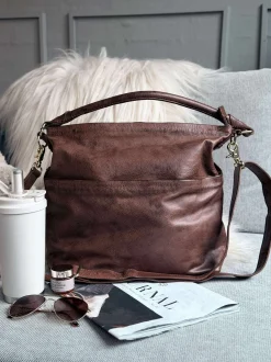 VIAMAJA Cross Body<Rummelig skuldertaske i flot skindkvalitet - Brandy