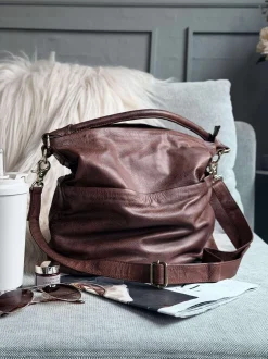 VIAMAJA Cross Body<Rummelig skuldertaske i flot skindkvalitet - Brandy