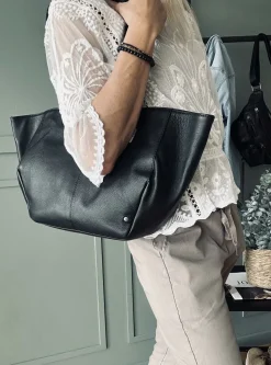 VIAMAJA Læder Tasker|Skuldertasker<Shopper Aura – Soft black leather