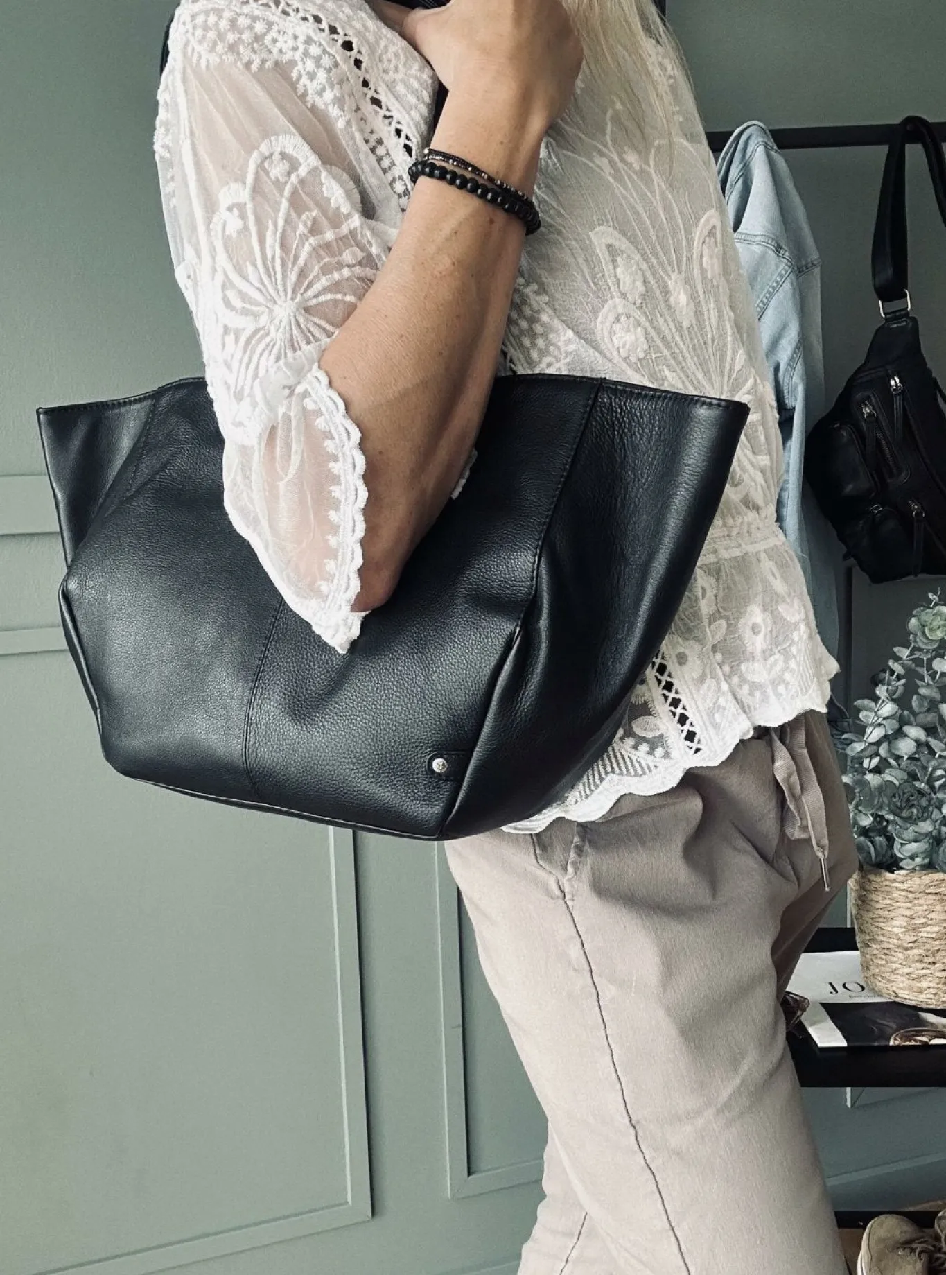 VIAMAJA Læder Tasker|Skuldertasker<Shopper Aura – Soft black leather