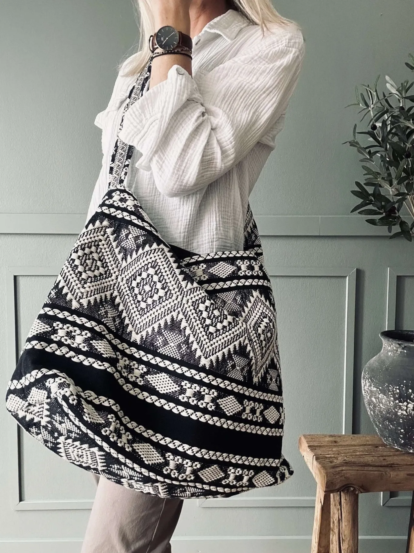 VIAMAJA Skuldertasker|Shoppere<Shopper Black boheme – Perfekt til yoga