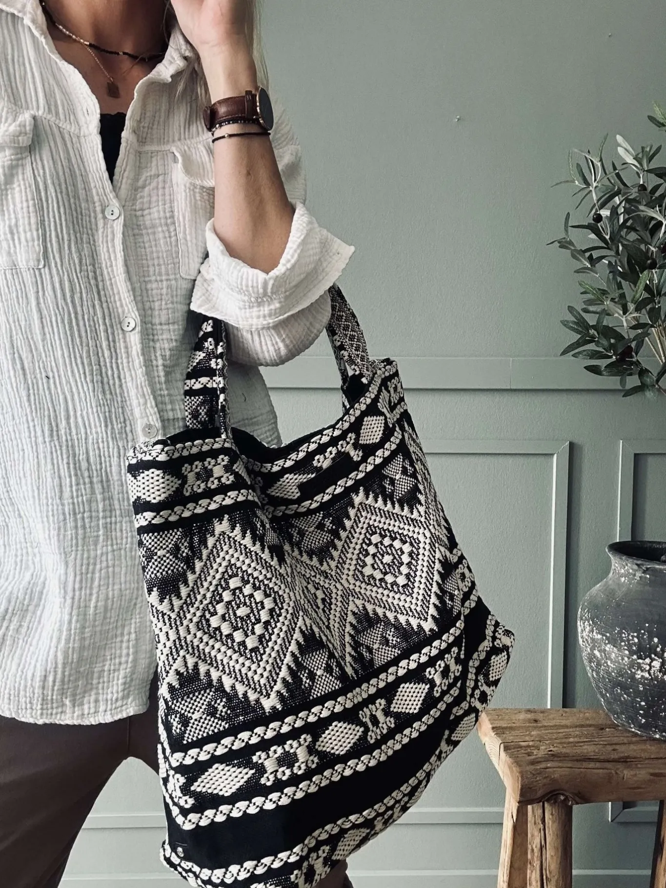 VIAMAJA Skuldertasker|Shoppere<Shopper Black boheme – Perfekt til yoga
