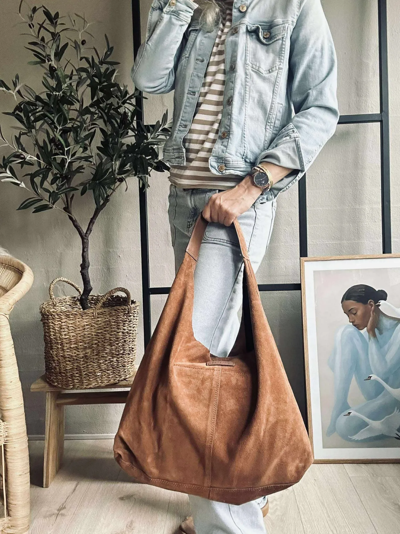 VIAMAJA Skuldertasker|Shoppere<Shopper i blødt ruskind - Cognac