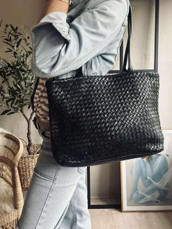 VIAMAJA Skuldertasker|Shoppere<Shopper i flettet skind - Black