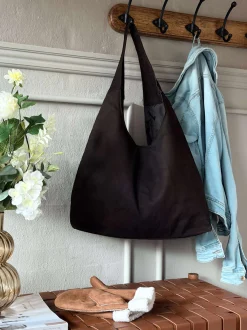 VIAMAJA Læder Tasker|Shoppere<Shopper Ruskind - Coffee brown