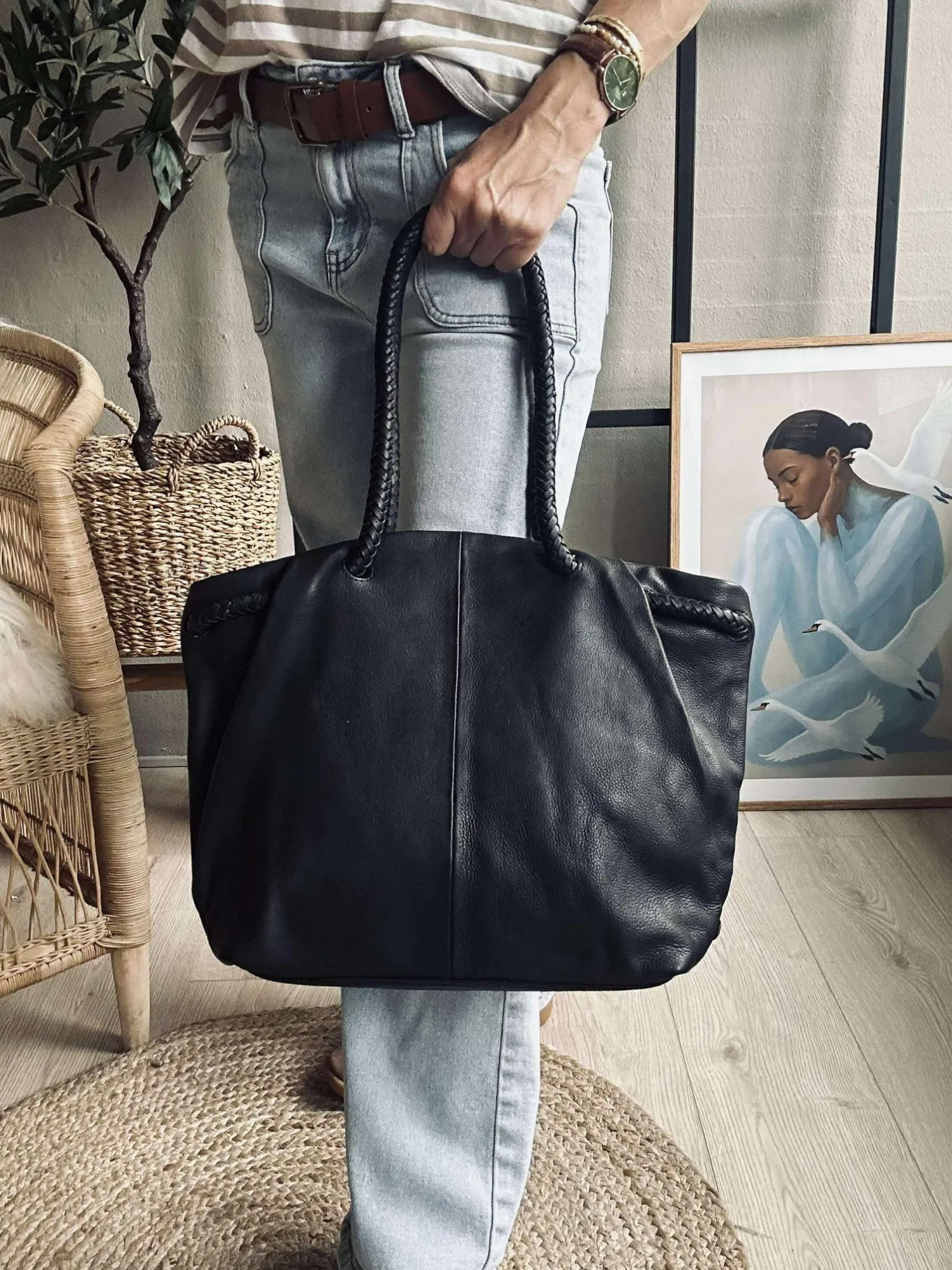 VIAMAJA Skuldertasker|Shoppere<Skuldertaske med smuk fletrem - Black