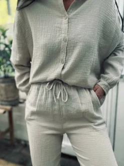 VIAMAJA Bukse-Sæt<Sæt med vaflet skjorte og bukser – Lys beige bomuld