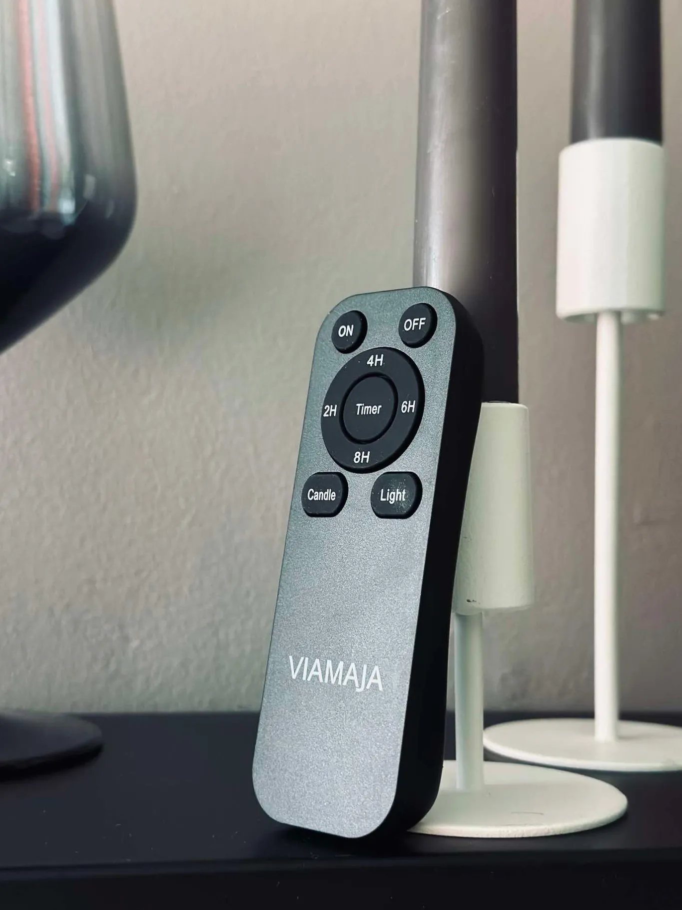 VIAMAJA Lys Og Led|Led Kronelys<Stagelys / Sæt med 2 stk og fjernbetjening – Grå 24 cm