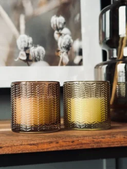 VIAMAJA Stearinlys|Stearinlys<Stearinlys i farvet glas