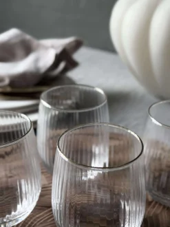 VIAMAJA Krus, Kopper Og Glas<Vandglas Rillet med guld kant - 4 stk.