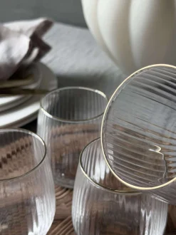 VIAMAJA Krus, Kopper Og Glas<Vandglas Rillet med guld kant - 4 stk.