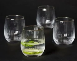 VIAMAJA Krus, Kopper Og Glas<Vandglas Rillet med guld kant - 4 stk.