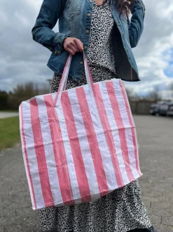 VIAMAJA Shoppere|Camping Og Picnic<XL strandtaske med Strib - Rød