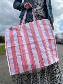 VIAMAJA Shoppere|Camping Og Picnic<XL strandtaske med Strib - Rød